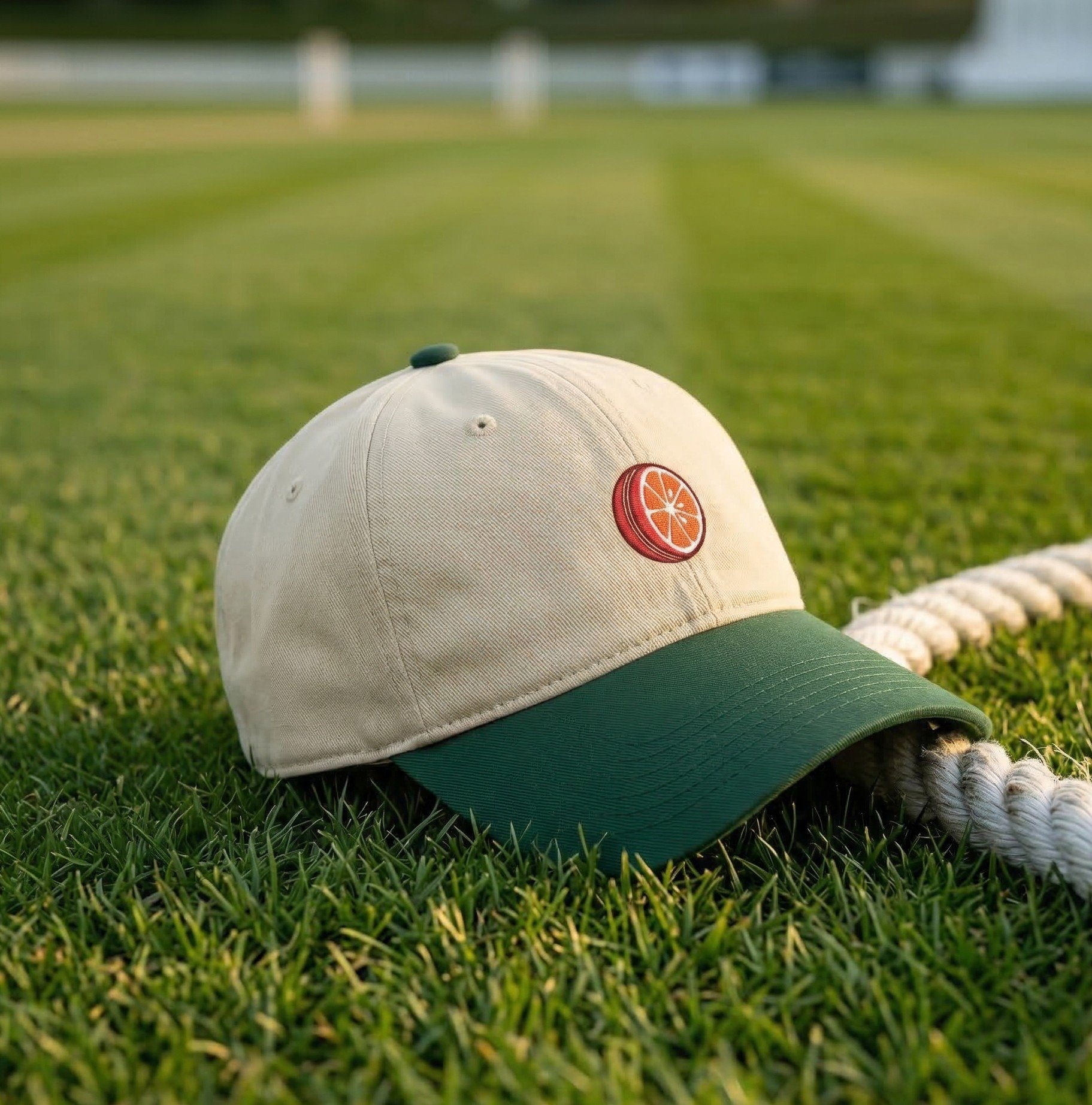 Absolute Jaffa Grove Cap on the cricket field by the boundary rope